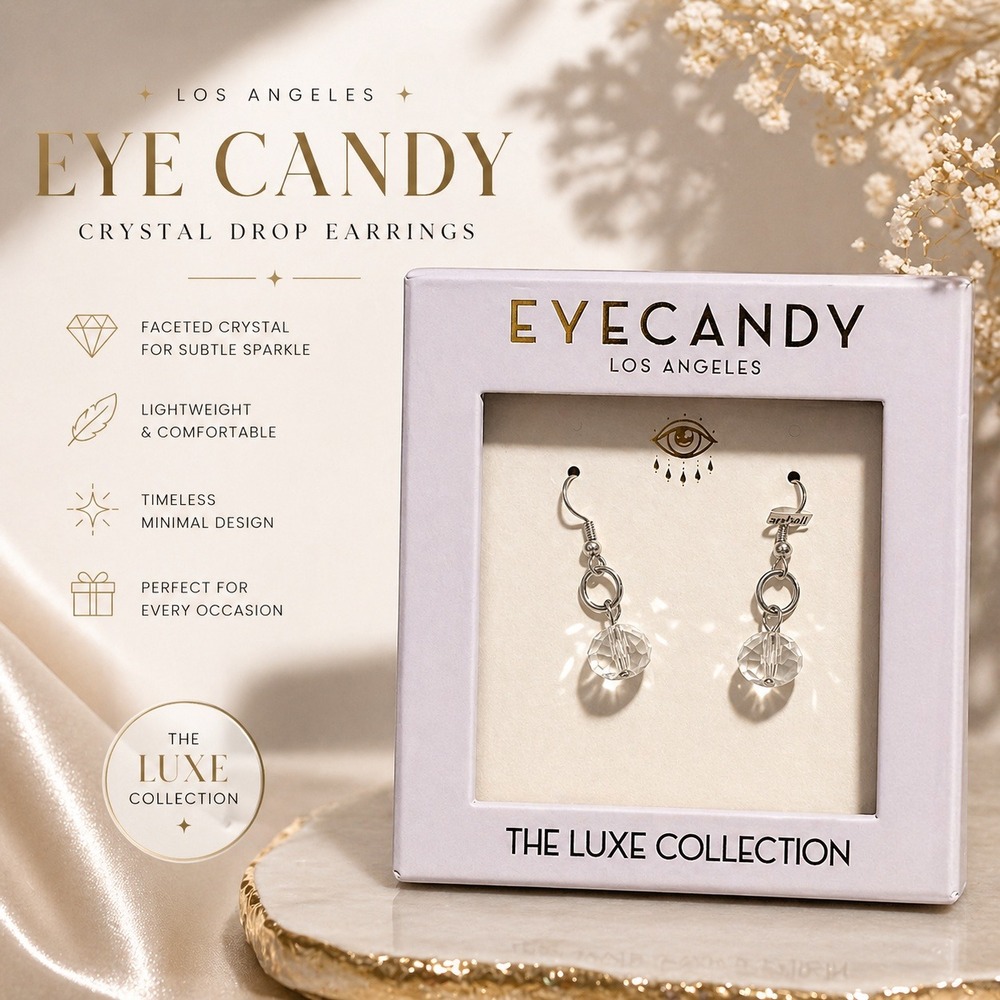 Eye Candy LA Crystal Drop‎ Earrings | Silver Tone Dangle | Minimal Chic